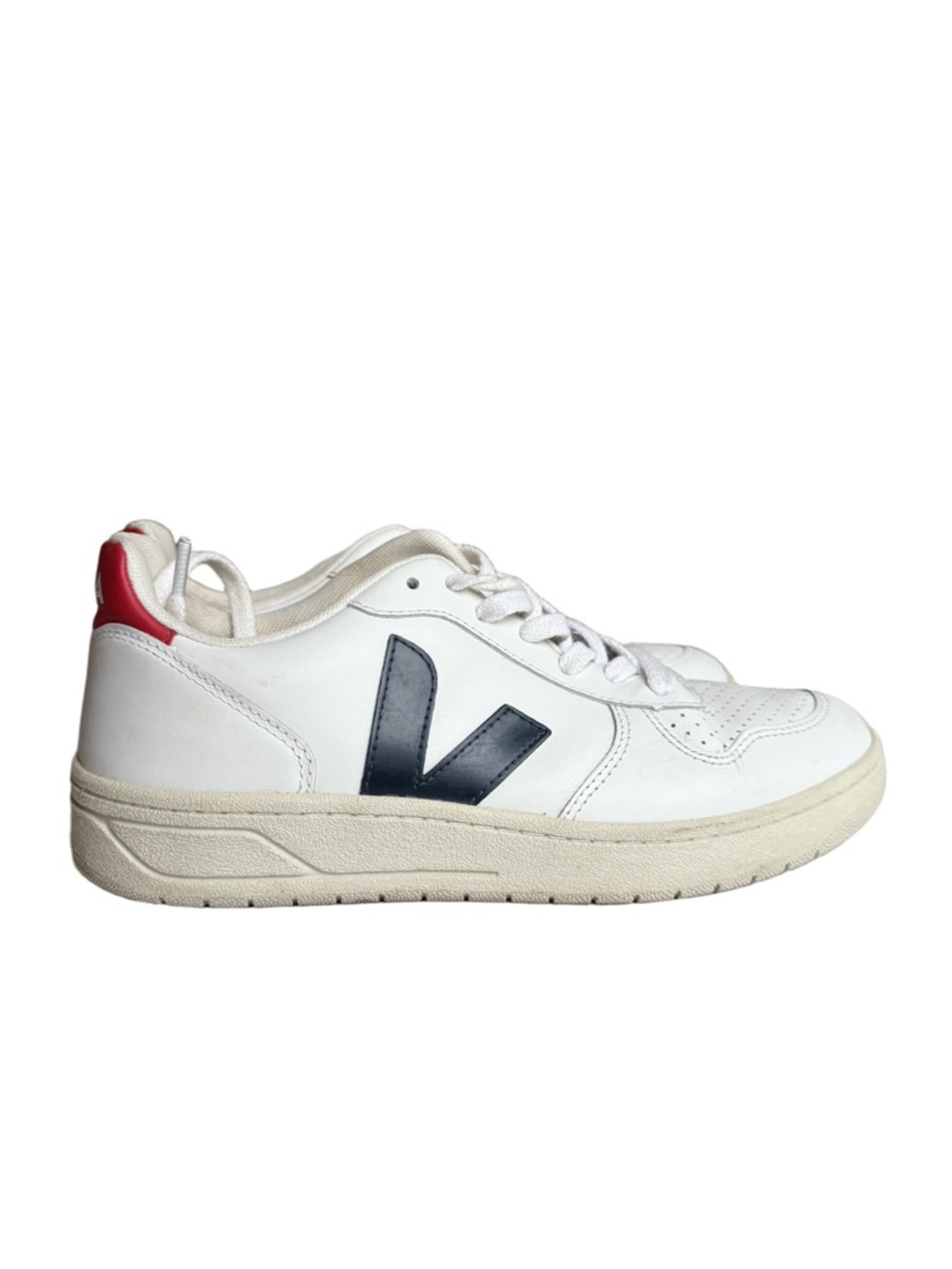 Veja V-10 Leather Sneakers White Navy Red Women’s EU 38 US 7 Sustainable